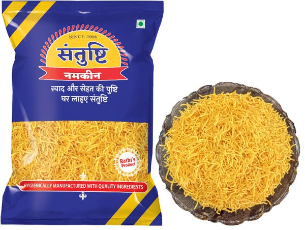 SANTUSHTI NAMKEEN NYLON SEV | Crispy and Non Spicy, For Chaat papdi and Bhel, Made in Groundnut Oil - 400 Gms